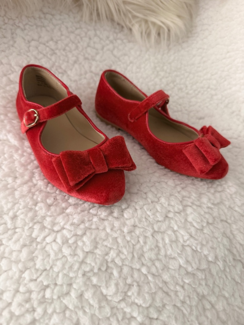 Janie and Jack Red Velvet  Mary Jane w/Bow Shoe Size EU 19 (3-3.5T US)
